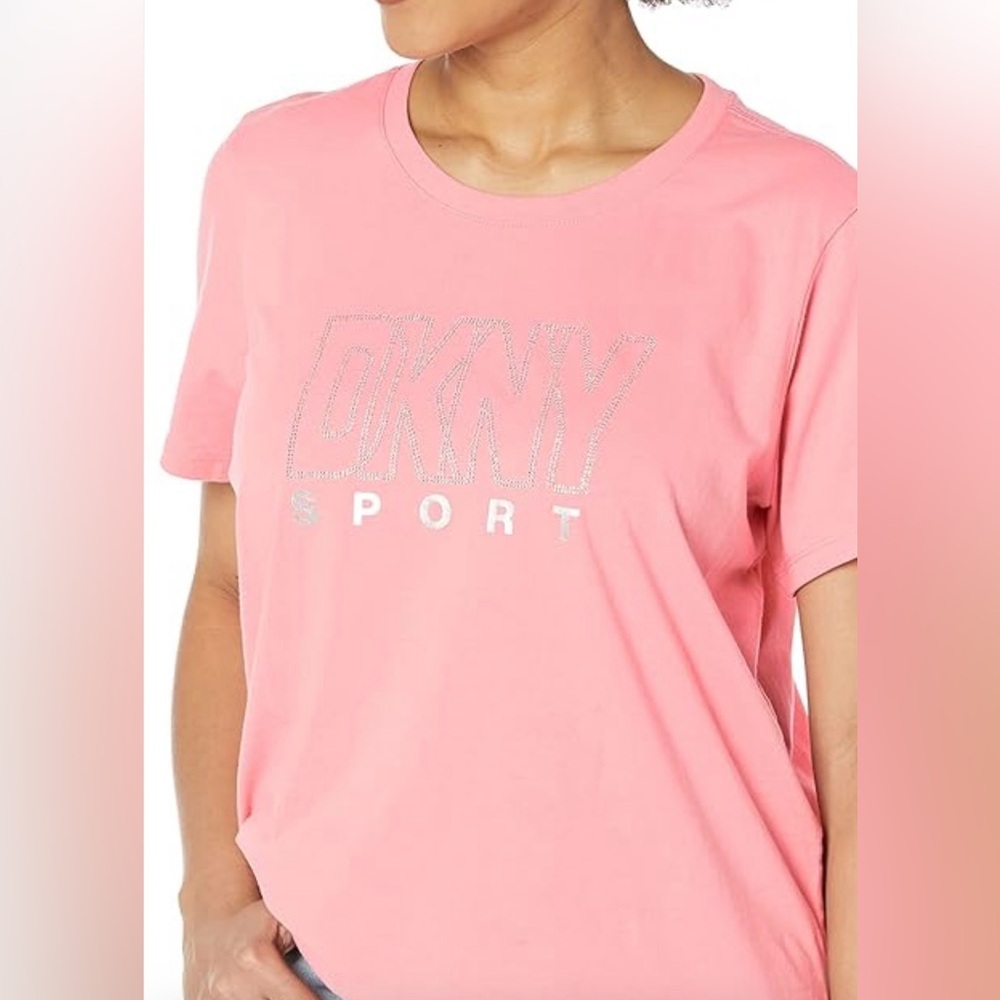 DKNY Women's Sport t-shirt rhinestone logo Pink Summer Beach Exercise Good used